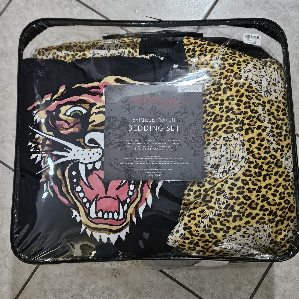 Ed Hardy Queen 8 Pc Bedding Set Reversible Skull Leopard Tattoo Y2K Gothic